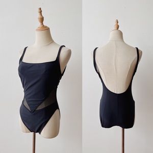 VINTAGE 90s LA BLANCA Made in USA Mesh Panel Scoop Back Black One Piece SwimSuit